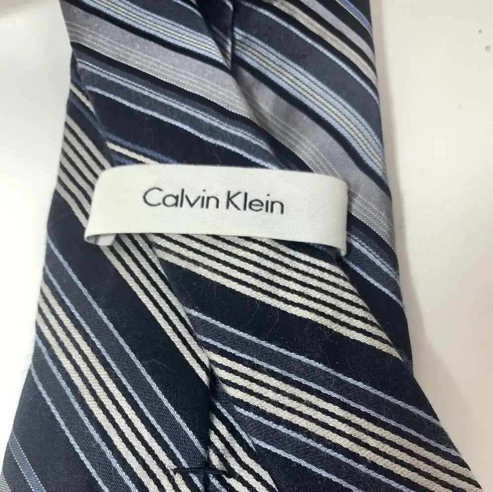 Blue , silver striped Calvin Klein Rep Tie Silk vintage